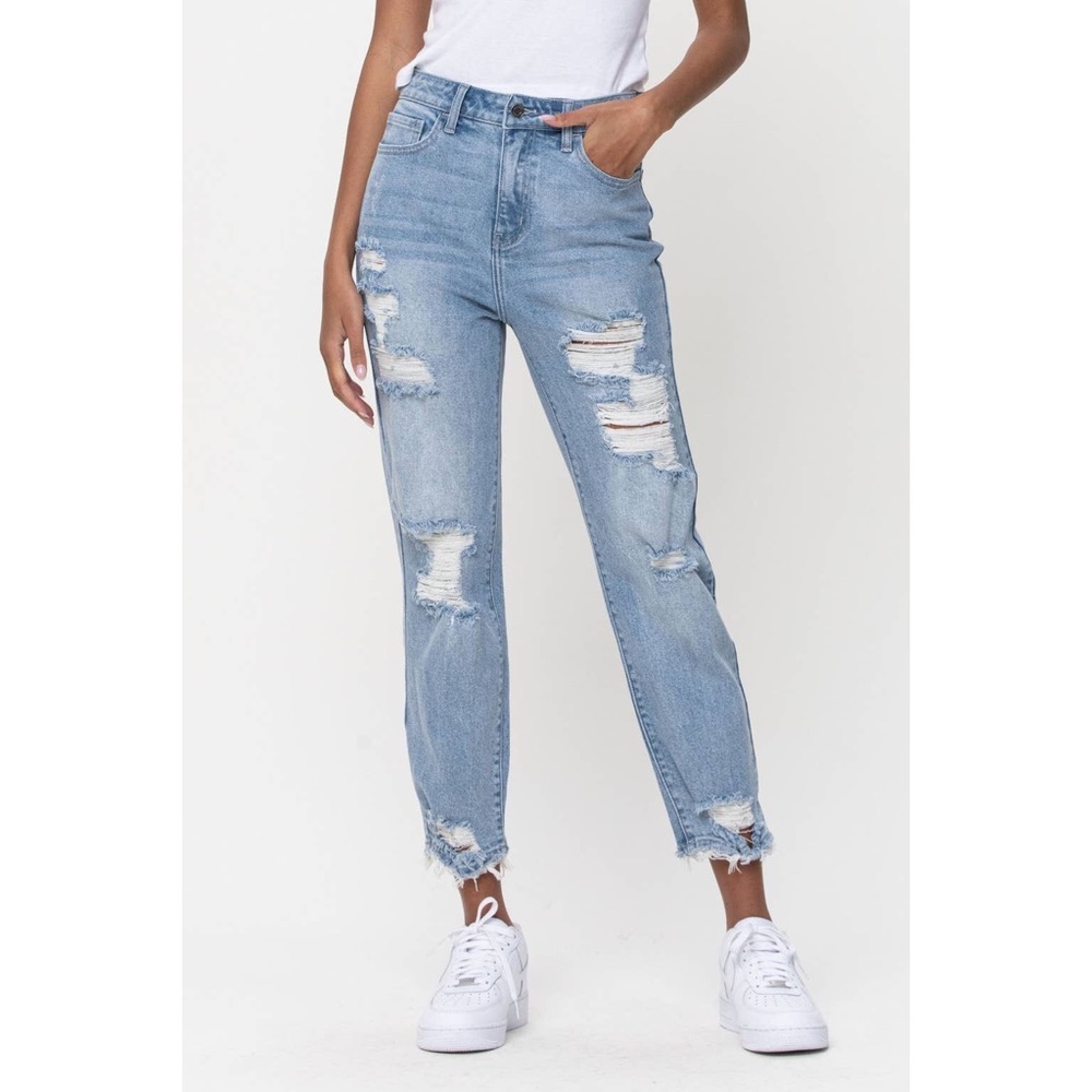PRICE DROP Clark High Rise Destroyed Light Straight Jeans